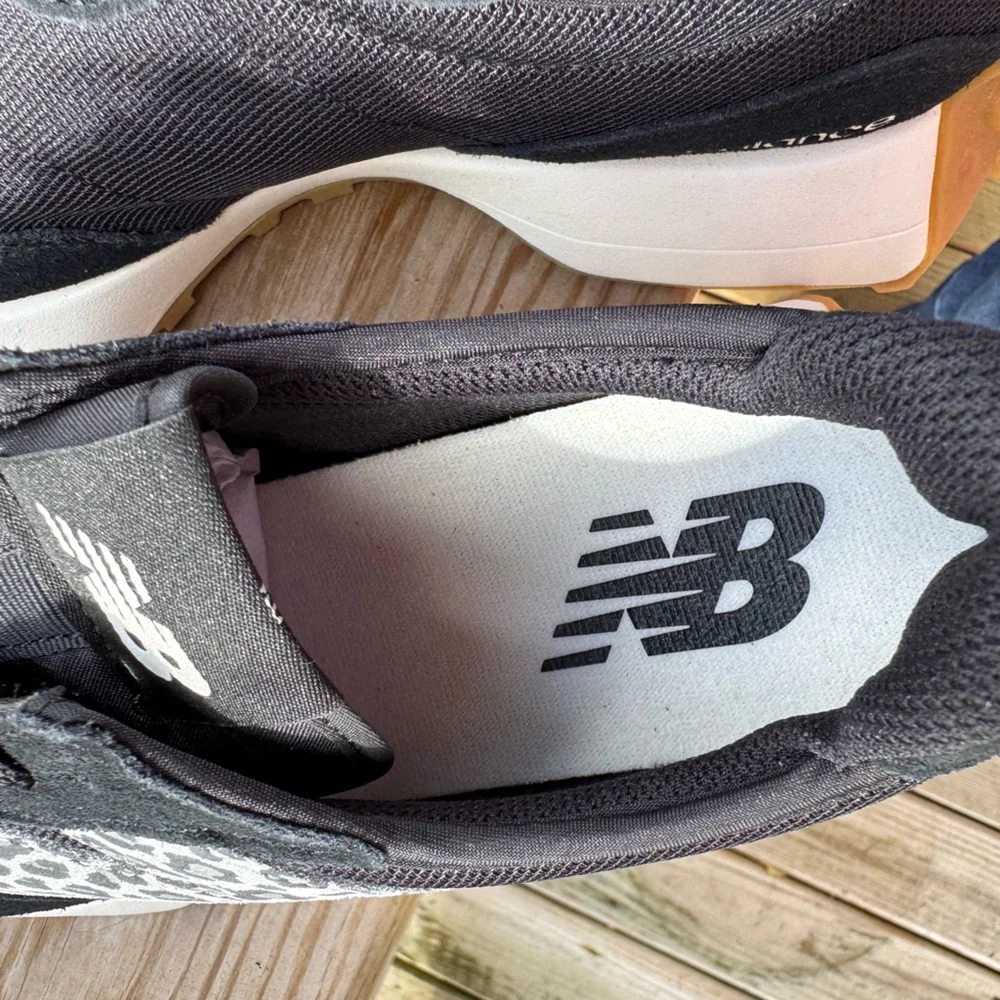 New Balance Black and Cream Sneakers with Leopard Accent - Picture 2 of 8